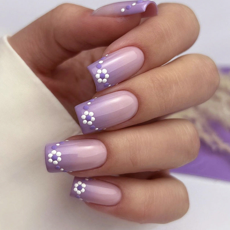 Picking Daisies Medium Square Purple Spring Press On Nails
