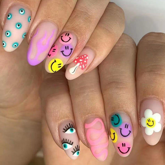 Wonderland Medium Oval Multicolor Cartoon Press On Nails