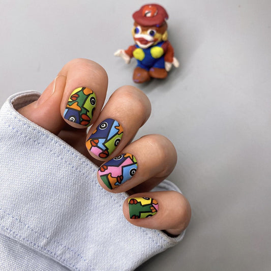 Picasso Inspiration Short Squoval Multicolor Abstract Press On Nails
