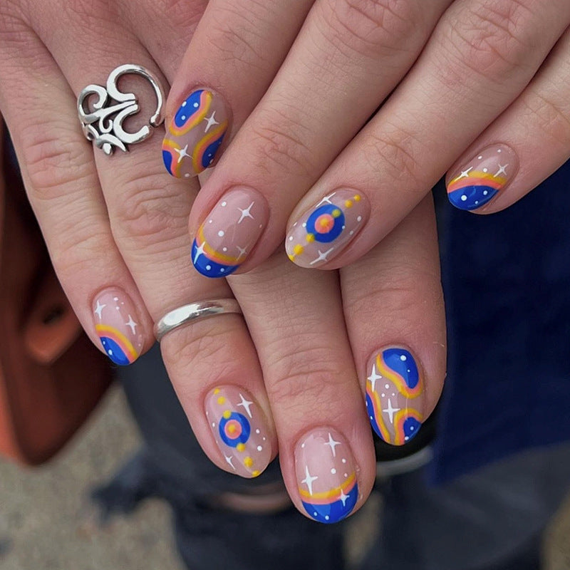 Meet The Robinsons Short Oval Blue Cute Press On Nails