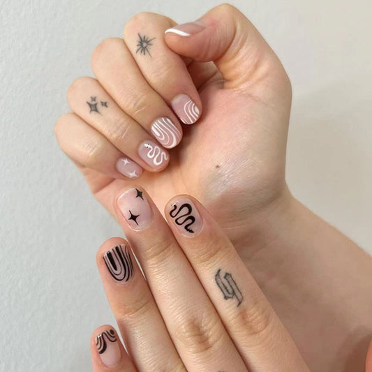 Spellbound Short Square Black Astrology Press On Nails