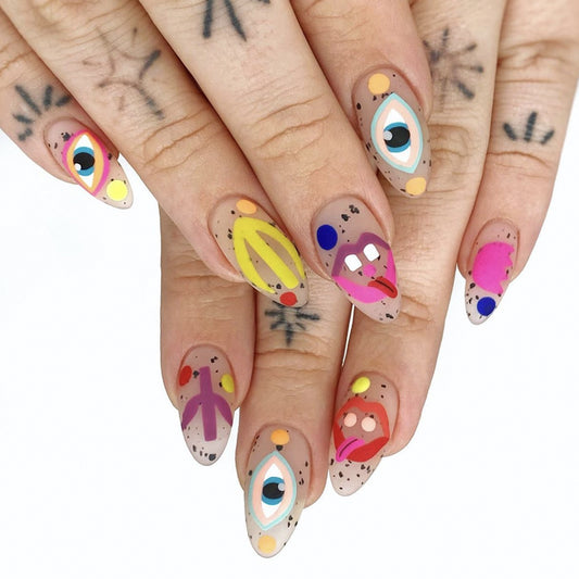 Want To See Medium Almond Multicolor Cartoon Press On Nails