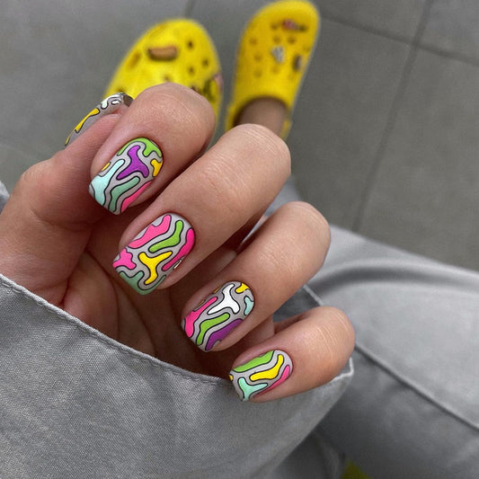 Selfless Life Short Square Multicolor Abstract Press On Nails