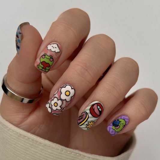 Huge A Lot Short Square Multicolor Cartoon Press On Nails
