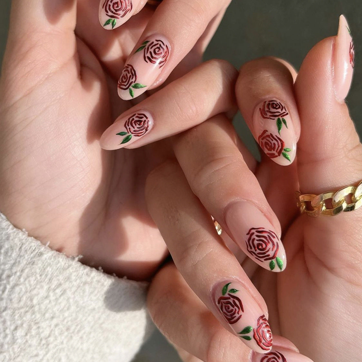 Give A Rose Medium Oval Red Everyday Press On Nails