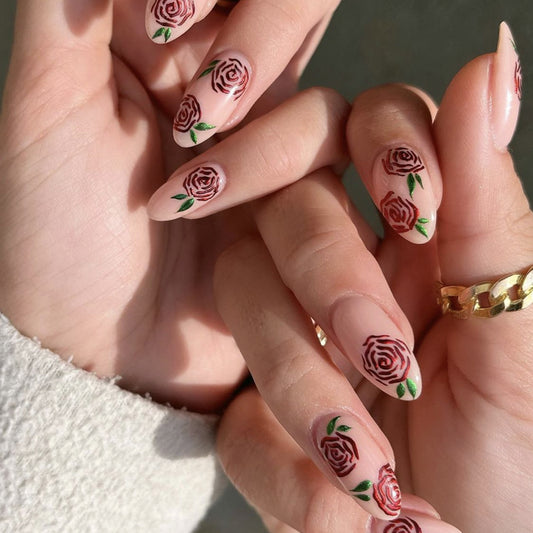 Give A Rose Medium Oval Red Everyday Press On Nails