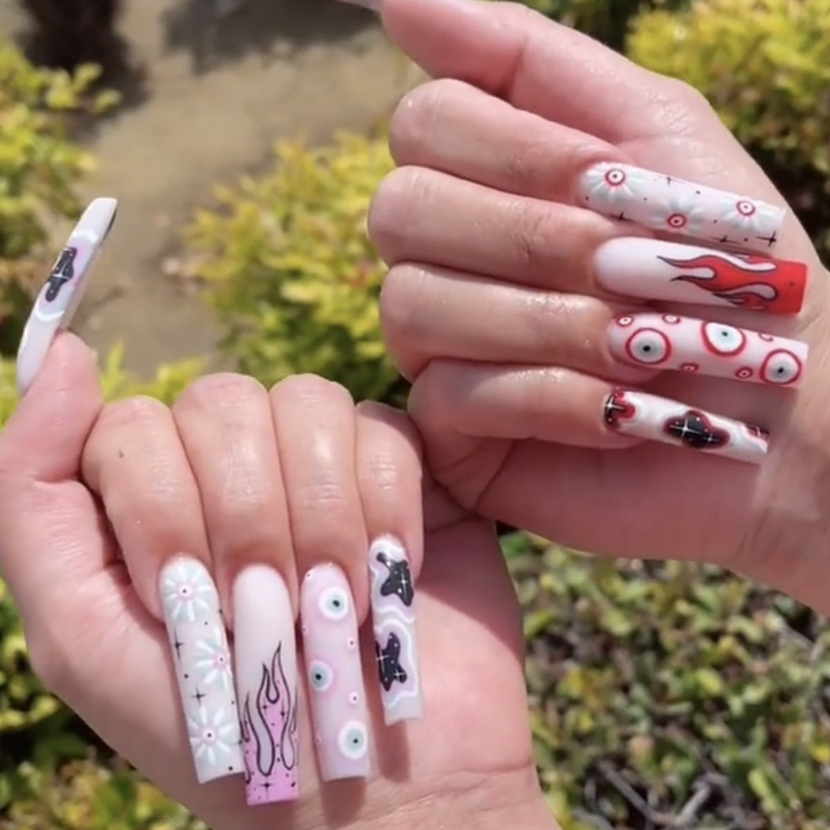 Positivity Long Square Red Bold Press On Nails