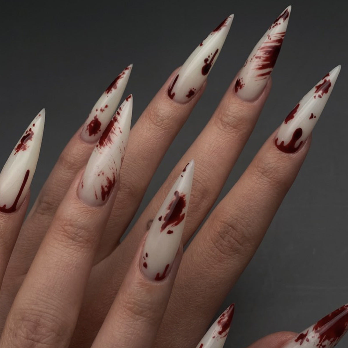 Vampire Slayer Long Stiletto White Bold Press On Nails