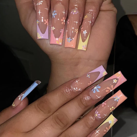 Come Together Long Square Multicolor French Tips Press On Nails