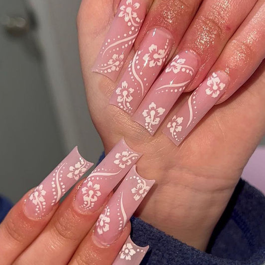 Cool Chick Long Square Pink Glossy Press On Nails