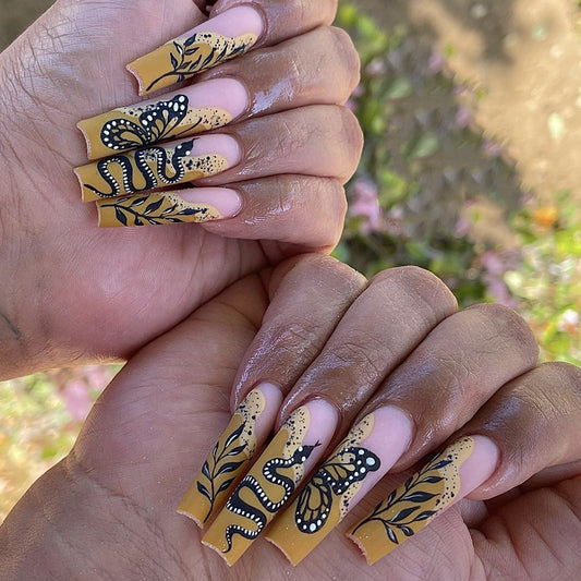 Wild Nature Long Square Brown Bold Press On Nails