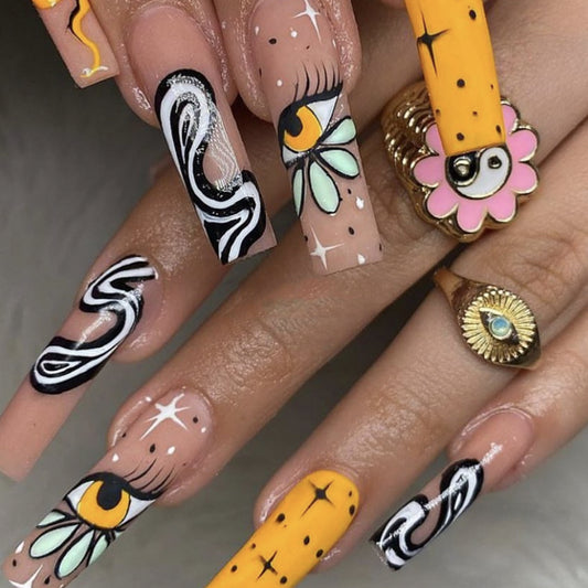 Reporting Live Long Square Multicolor Cartoon Press On Nails