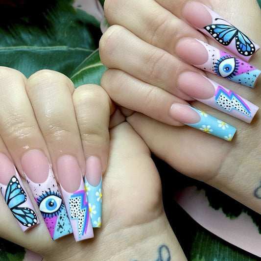 Breaking Forward Long Square Blue Bold Press On Nails
