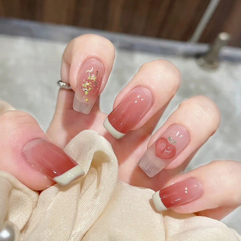 Starry Soir‚Äö√¢√†≈í¬©e Medium Square Gradient Press On Nails with Subtle Shimmer and Delicate Apple Accents