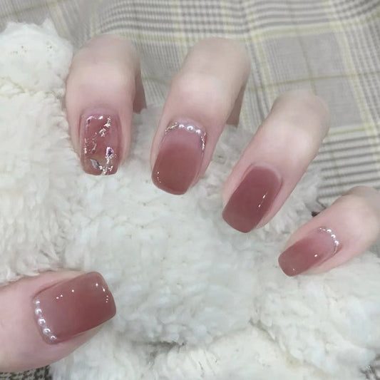 Cozy Winter Short Square Mauve Press On Nails with Crystal Accents