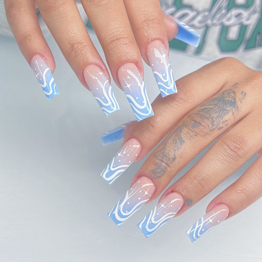 Consideration Medium Square Blue Bold Press On Nails