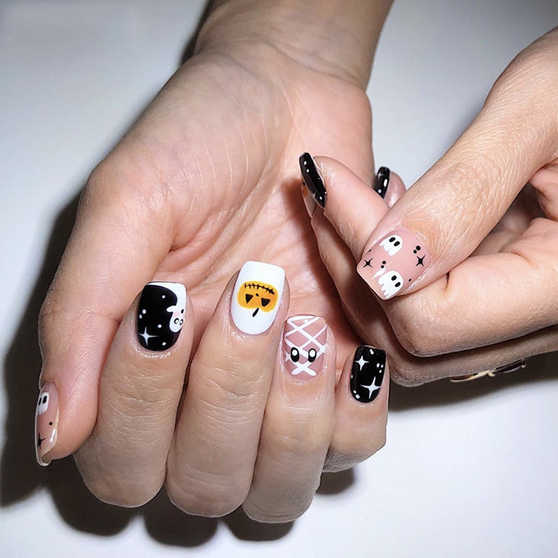 Team Boo Short Square White Halloween Press On Nails