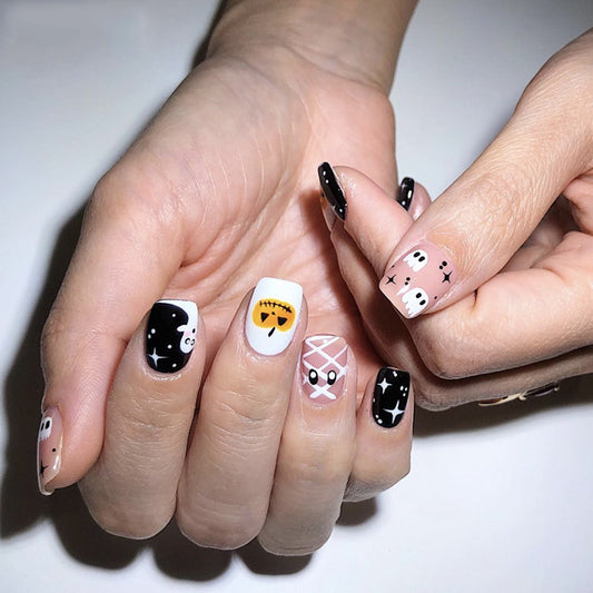 Team Boo Short Square White Halloween Press On Nails