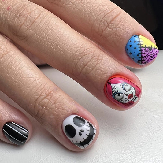 Corpse Bride Short Squoval Multicolor Cartoon Press On Nails