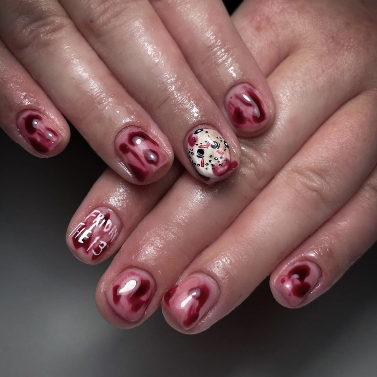 Friday Short Squoval Red Halloween Press On Nails