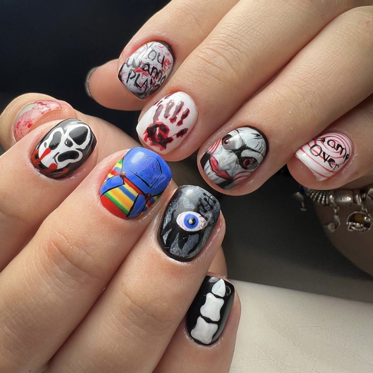 Spooky Villains Short Squoval Multicolor Halloween Press On Nails