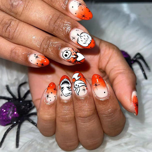 Proven To Scare Medium Oval Orange Halloween Press On Nails