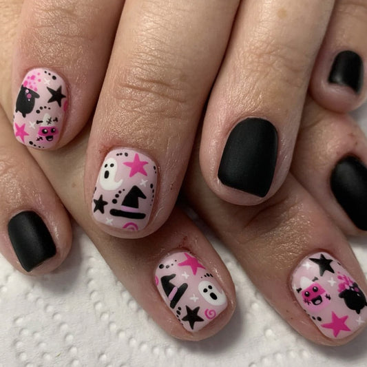 Potions And Candy Corn Short Squoval Purple Halloween Press On Nails