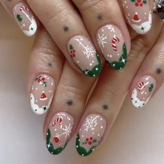 A Bit Of Holly And Candy Canes Medium Oval Green Winter Press On Nails