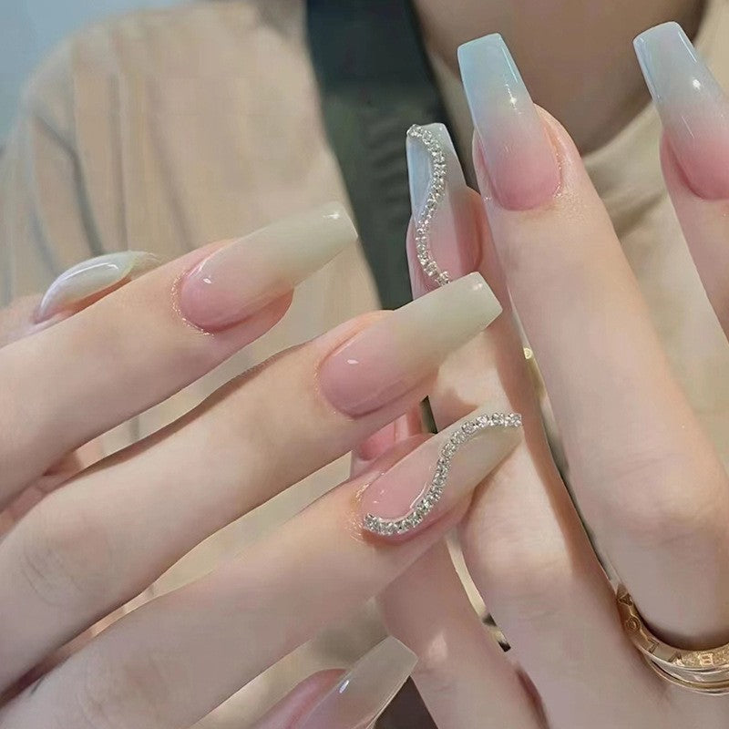 Elegant Affair Extra Long Coffin Ombre Press On Nail Set with Rhinestone Swirls