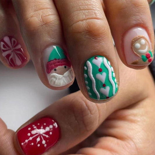 Gingerbread Sweater Time Short Round Multicolor Holiday Press On Nails