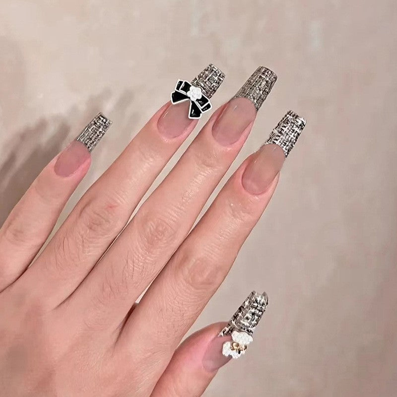 Coco Chanel Long Coffin Black Everyday Press On Nails RainyRoses