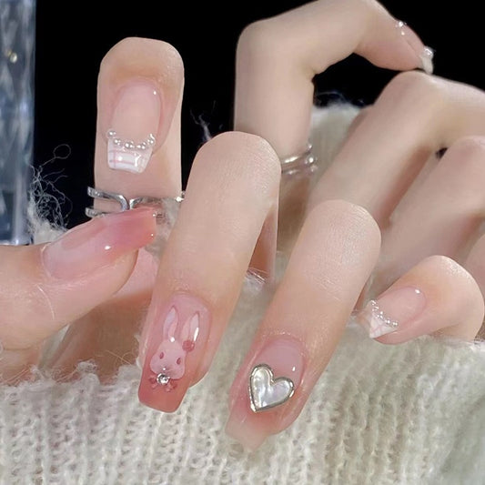 Rabbit Hole Medium Coffin Pink Glossy Press On Nails