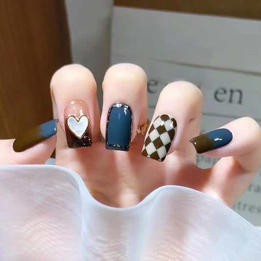Turn It Back On Medium Square Brown Cute Press On Nails