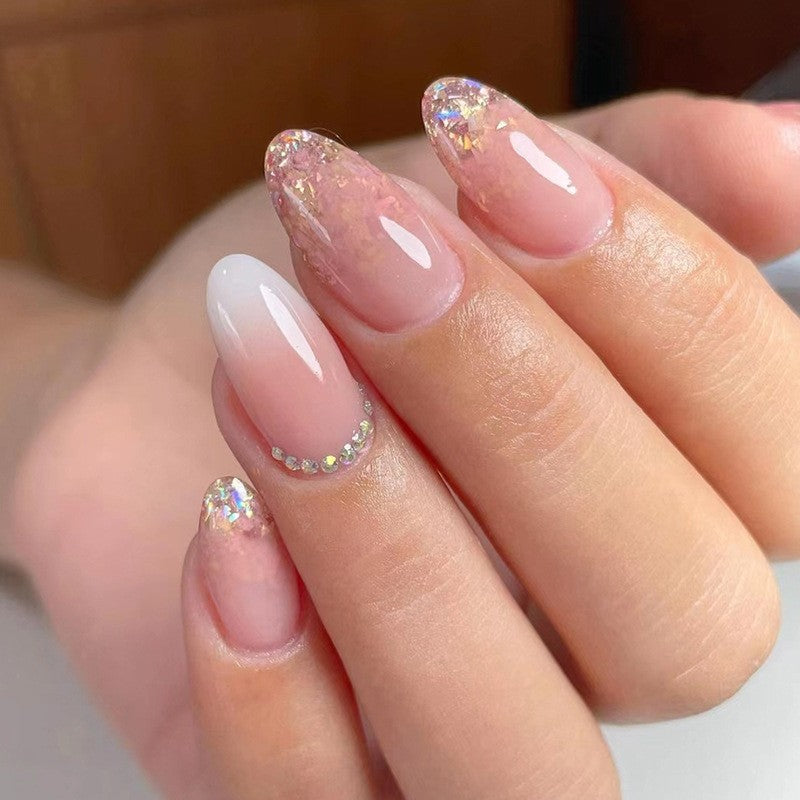 French Riviera Short Oval Pink Marble Press On Nails