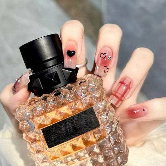 French Love Story Medium Square Pink Jelly Press On Nails