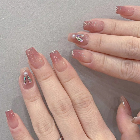 Time Of Our Lives Short Coffin Pink Pearls Press On Nails