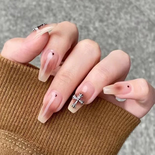 Roadtrip Across America Long Coffin Beige Matte Press On Nails