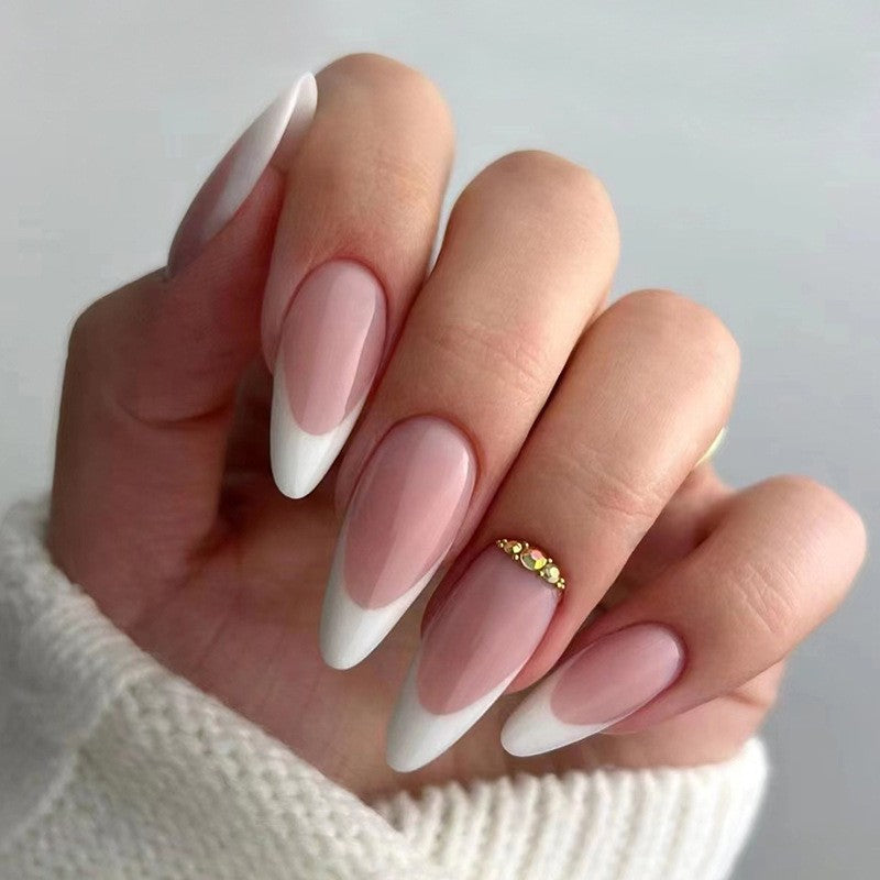 Queen's Court Long Almond White French Tips Press On Nails