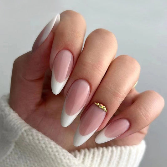 Queen's Court Long Almond White French Tips Press On Nails