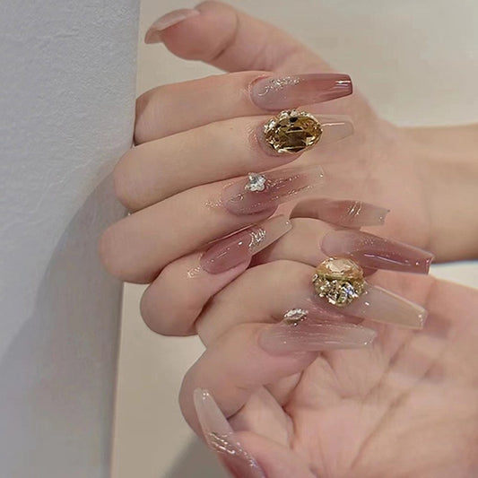 Tottenham Long Coffin Pink Jelly Press On Nails