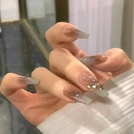 Dublin Gal Long Coffin Silver French Tips Press On Nails