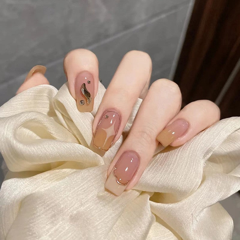 Louvre Medium Square Brown Abstract Press On Nails