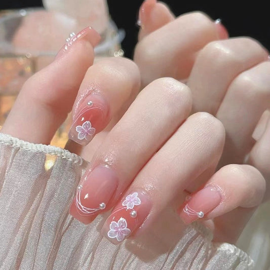 Cherry Blossom Season Medium Coffin Pink Jelly Press On Nails
