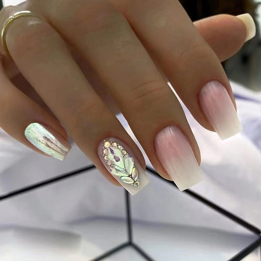 Statement Piece Short Square White Studded Press On Nails