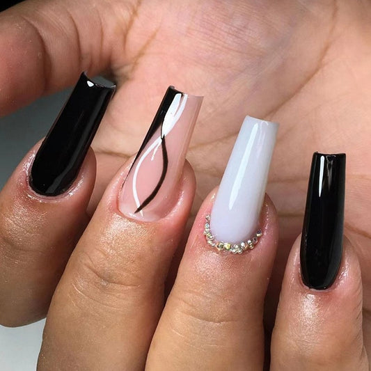 Let's Compromise Long Coffin Black Everyday Press On Nails