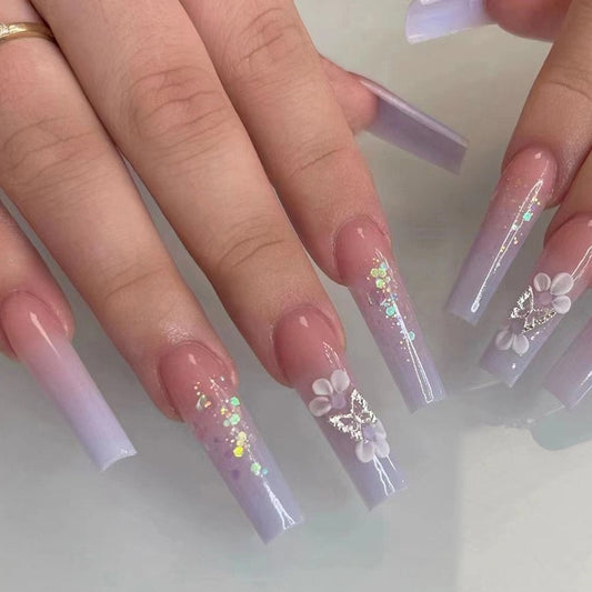 Shower Me In Glitter Long Square Purple Studded Press On Nails