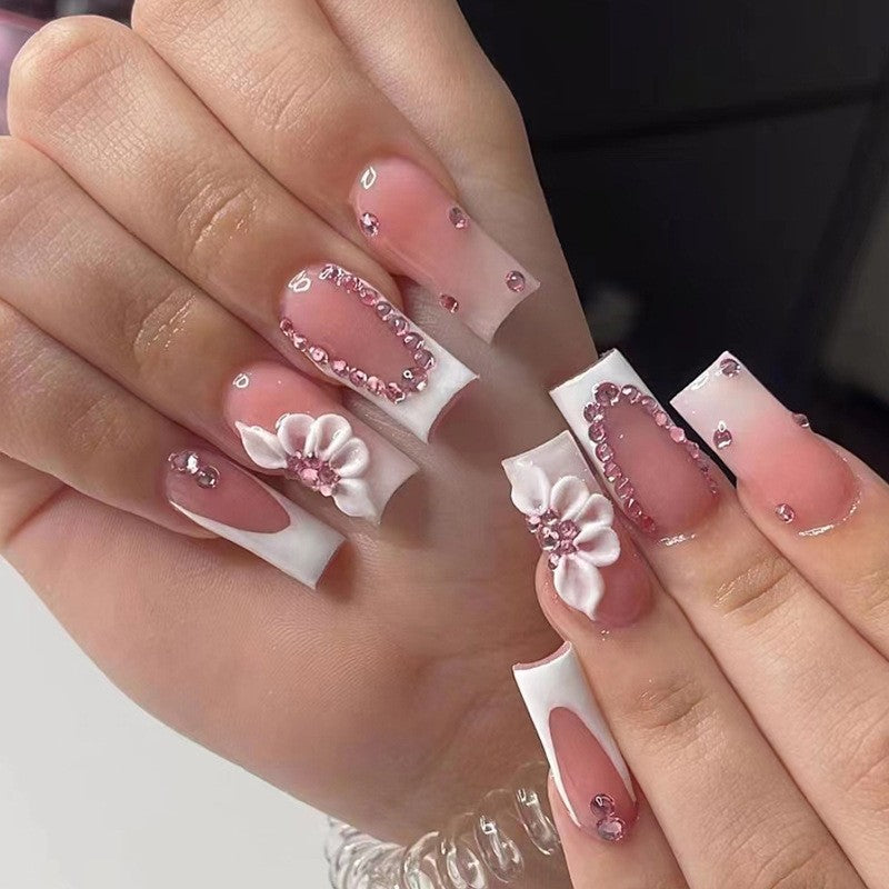 Silly Girl Long Square Pink Studded Press On Nails