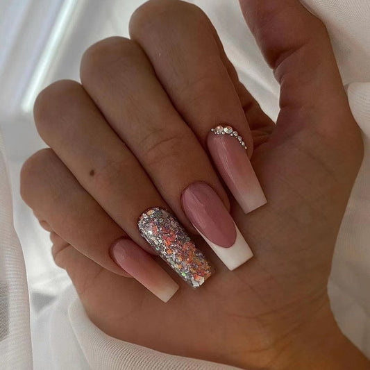Mixity Matchity Long Coffin Pink Cute Press On Nails