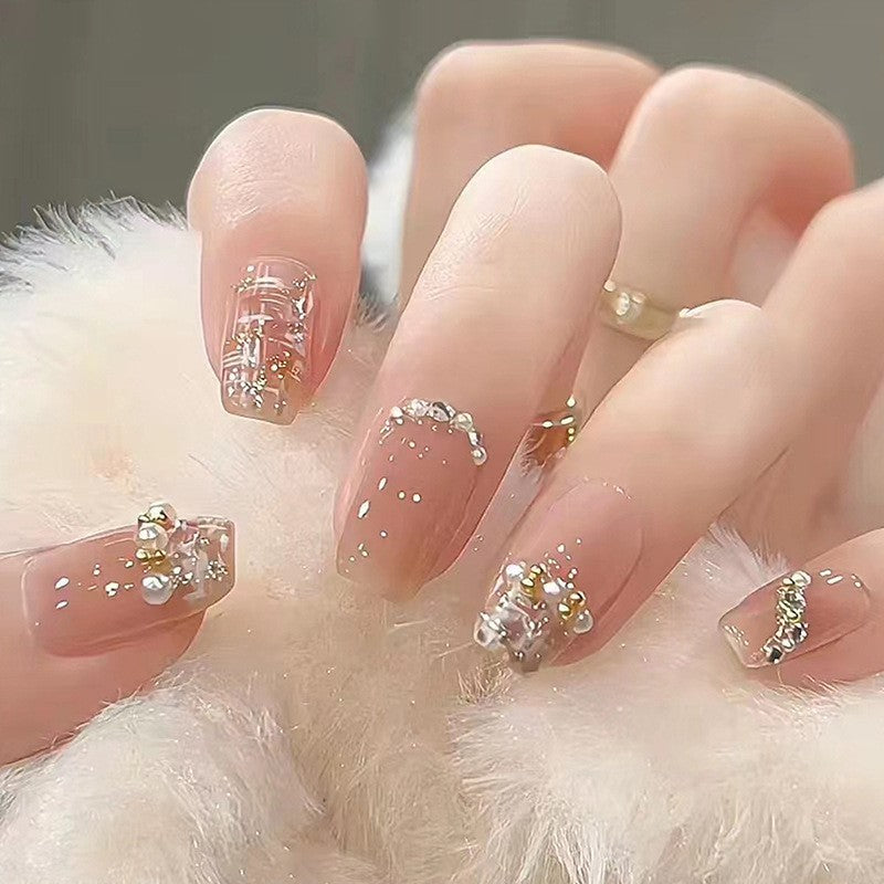 Seriously, Babe? Short Squoval Beige Studded Press On Nails