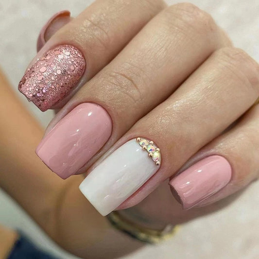 Crush On U Short Squoval Pink Cute Press On Nails